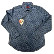 Robert Graham Shirt Men's Large Blue Kirkside Pinwheel Geometric LS Casual