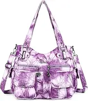 [angel kiss] Purses and Handbags Women Tote Shoulder Top Handle Satchel Hobo Bags Fashion Washed Leather Purse, Retro L.purple
