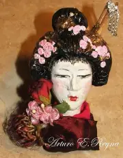 ARTISAN ARTURO E.REYNA ORIGINAL SCULPTURE CLAY GEISHA ONE OF A KIND BROOCH/PIN