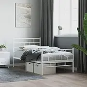Metal Bed Frame Without Mattress with Footboard White 90x190 cm,Beds & Bed Frames-355718
