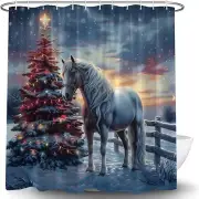 NEW/PKG rustic farm horse Christmas Shower Curtain Waterproof Fabric w hooks