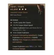 Diablo 4 S8 Howl From Blow 3GA 90% Unique Gloves Necromancer Gear Item Equipment