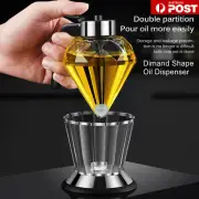 New Diamond Shape Glass Olive Oil Dispenser Can Bottle With Holder Press Button