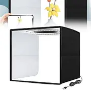 25CM Light-Free Studio, Foldable Soft Box, LED Ring Light + CRI>95 + Pure White Temperature 5500K + Stone Pattern Interior + 10 Levels of Dimming + 12 Color Background Paper + 96 Lamp Beads,Black