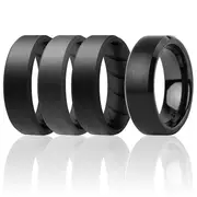 ROQ Silicone Wedding BR Twin 8mm Ring - Black by ROQ for Men - 11 mm Ring
