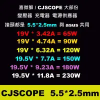 在飛比找Yahoo!奇摩拍賣優惠-5.5mm 喜傑獅 65W CJSCOPE 充電器 Z-53