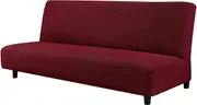 Stretch Armless Sofa Slipcover Futon Cover with Elastic Bottom, Wine