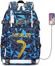 Multifunction Backpack Soccer Player Star Cristiano Ronaldo CR7 Travel Student Backpack Football Fans Bookbag for Men Women Student,15