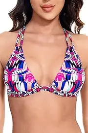 [Lucky Brand] Women's Boho Blast Halter Bikini Top, Adjustable, Swimwear Separates