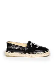 Black Leather CC Cap Toe Espadrilles