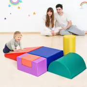 Costway6 Pieces Indoor Climb and Crawl Activity Playset for Kids-Red