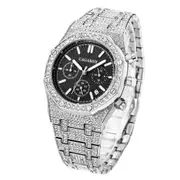 Men Stainless Steel Watch with Diamond-studded Dual Movement