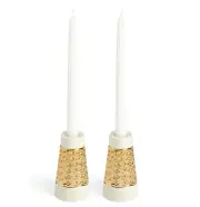 MICHAEL WAINWRIGHT VIENNA 5" CANDLESTICK PAIR 24K GOLD DETAILED PORCELAIN NIB