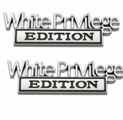 1-Pair White Privilege Emblem 3D Raised And Strong Adhesive (black&chrome)