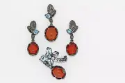 925 Orange Chalcedony / Blue Topaz / White Topaz Set ( 16.67 cts)