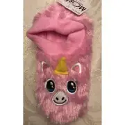 MORET GIRLS PINK UNICORN FAUX FUR SLIPPER SOCKS SIZE: M/L SHOE SIZE: 12-2 NWT