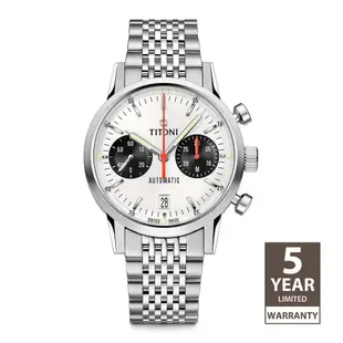【TITONI瑞士梅花錶】傳承系列 雙眼計時機械錶 熊貓錶-銀面鍊帶/41mm (94020 S-680)