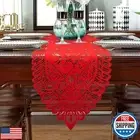 Red Lace Table Runner - Spring Farmhouse Cotton Woven Coffee Table Runner, Re