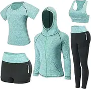 [Nesyd] Workout Sets for Women 5 Piece Yoga Exercise Gym Outfits Sport Running Athletic Clothing Set Tracksuits Activewear