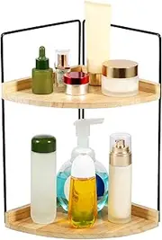 Bathroom Counter Organizer, 2 Tier Counter Corner Organizer Vanity Shelf, Bathroom Countertop Organizer Storage, Wooden Vanity Organizer for Bathroom Organizers and Kitchen Storage Dresser Decoration