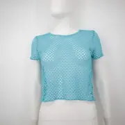 NWT Forever 21 Cropped Mesh Top Women's Size Junior Large Blue