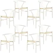 Anemone Set of 8 Wishbone Dining Chair Beech Timber Replica Hans Wenger - White