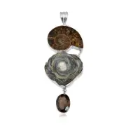 Sterling Silver Ammonite, Geode and Smoky Topaz Jewelry Pendant/ Valentine/Gift