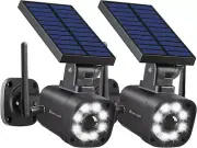 Solar Battery Powered Fake Security Camera Activated Floodlights (2 Pack, Black)