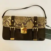 CYNTHIA ROWLEY LEATHER AND SNAKESKIN EMBOSSED SHOULDER BAG CLUTCH