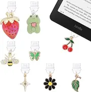 TAKEALOOKO Dust Plug Charm for Kindle -8 Pack Strawberry and Frog Pendant Type C/USB C Anti-Dust Plugs, Phones Charms Gift for E-Reader Lover Teachers Students, Alloy Steel, No Gemstone