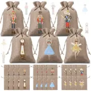 Kinlop 24 Pieces Christmas Nutcracker Burlap Gift Bags with Drawstrings 6 Des...