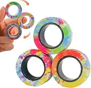 BCBF 3-Piece Anti-Stress Fidget Toys, Magnetic Rings, ADHD Magic Finger Ring Toy Set, Multicolor, All Ages