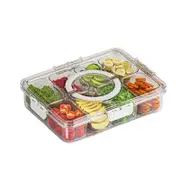 Air-tight Snackle Box Container Dishwasher Safe Divided Serving Tray with Lid and Handle for Candy Fruits 8 Compartments Salad Christmas Gift COL Clear