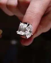 Two Stone Toi Et Moi Emerald & Marquise Cut Moissanite Anniversary Ring For Her