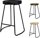 Set of 2 Bar Stools 65Cm Black Tractor Dining Chairs with Floor Protector Retro