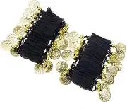 [Carykon] Belly Dance Wrist Arm Anklet Bracelets Gold Coins Halloween Costume Party Accessories Set of 4 (2 Pairs) (Black)