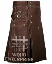 Scottish Handmade Brown Cotton Utility Kilt for Men's - Custom Size Working Kilt