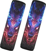 GAIREG Blue Red Fire Dragon Head Car Seat Strap Cover Shoulder Seatbelt Pad