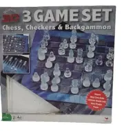 Cardinal Super 3D 3 Games Chess , Checkers , Backgammon Glass Set .