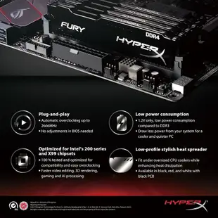 金士頓 HyperX FURY 台式機 DDR4 RAM 4GB 8GB 16GB 2400Mhz 2666Mhz 32