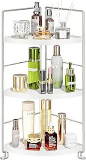 KINGBERWI 3-Tier Corner Spice Rack Kitchen Bathroom Countertop Organizer Vanity Tray Cosmetic Makeup Storage Standing Shelf, Silver