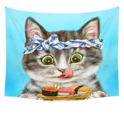 Funny Cats Paintings Sushi Lover Kitten Tapestry