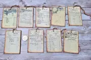 9~Vintage~Ephemera~Ledger~Junk Journal~Linen Cardstock~Gift~Hang~Tags