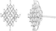 [Ordaamis] CZ Stud Earrings, White gold plated 925 Sterling Silver, Geometric Design, Round and Baguette Cut, Women's Jewellery