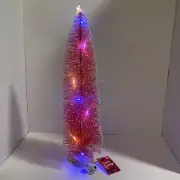 16” Light Up Bright Red Christmas Flocked Bottle Brush Tree on Wood Stand New