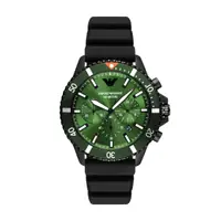 在飛比找momo購物網優惠-【EMPORIO ARMANI】霧黑極致三眼計時腕錶-黑X綠