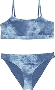 [Roxy] Girl's Cocooning Beach Bralette Swimsuit Set (Big Kids) Bijou Blue Long Weekend 16 Big Kid