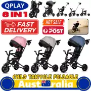 Qplay 6 in 1 Kids Foldable Tricycle Toddler Stroller Trike Bike Ride On Toys New