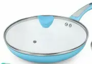 Shineuri ~ 11" Fry Pan ~ Powder Blue ~ Aluminum ~ Non Stick Frying Pan ~ W/Lid