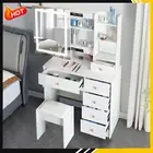 Vanity Set White 6 Drawers Dressing Table Set Makeup Desk Stool Bedroom